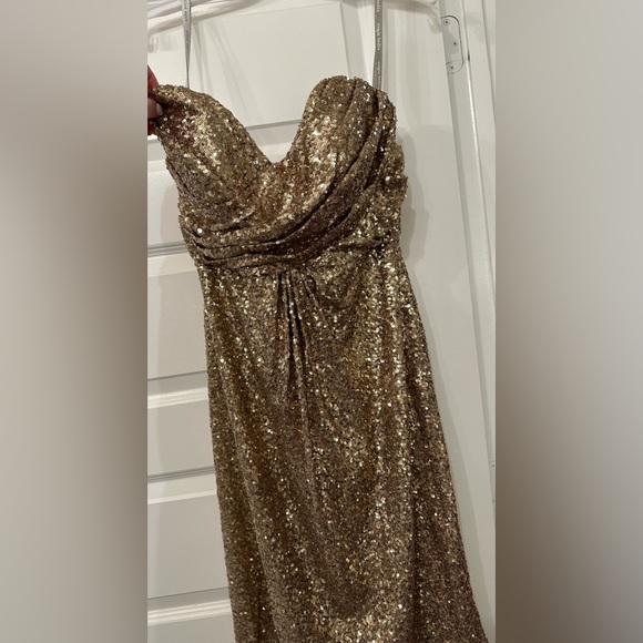 Alfred Angelo gold sequined strapless bridesmaid dress size 12 - Picture 2 of 5